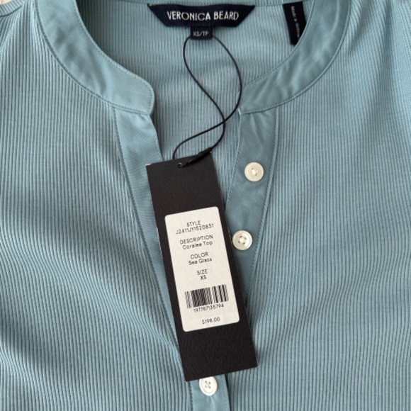 NEW! Veronica Beard Coralee Puff Sleeve Top Sea Glass Blue Size XS - $198 - Picture 4 of 14